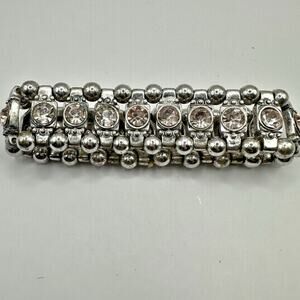 Light Pink Rhinestone Stretch Bracelet Unbranded Silver tone Retro